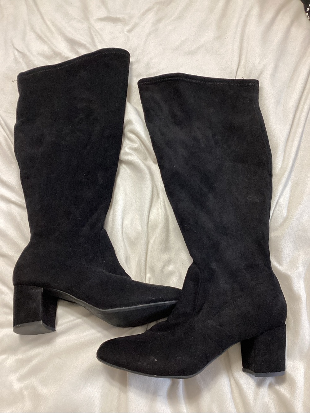 Lane Bryant Black Brushed Suede Mid-Calf Block Heel Boots